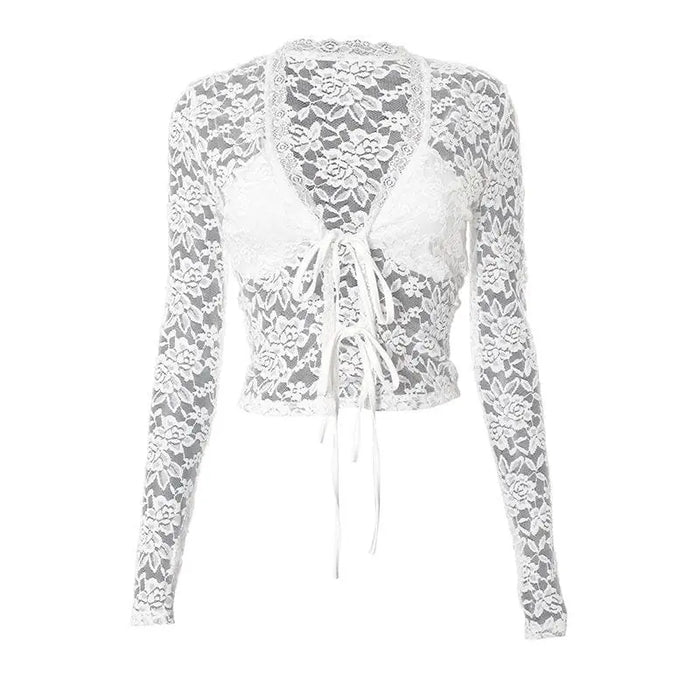 Lace V-neck Lace-up Top/Cardigan fashionnsio