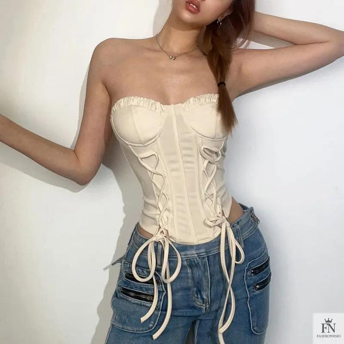 Lace Up Strapless Corset Top - Fashionnsio