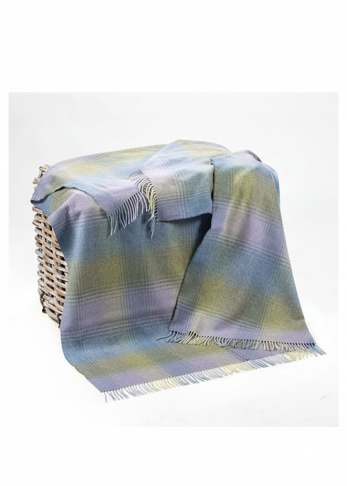 Lambswool Throw Blue Green Lilac Herringbone Check