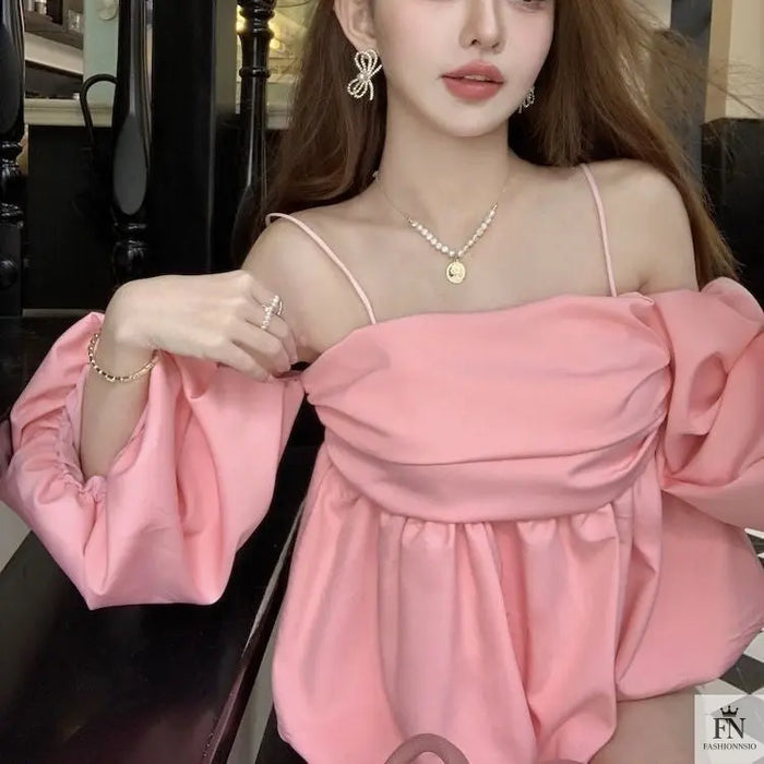 Lantern Sleeve Off Shoulder Top - Fashionnsio