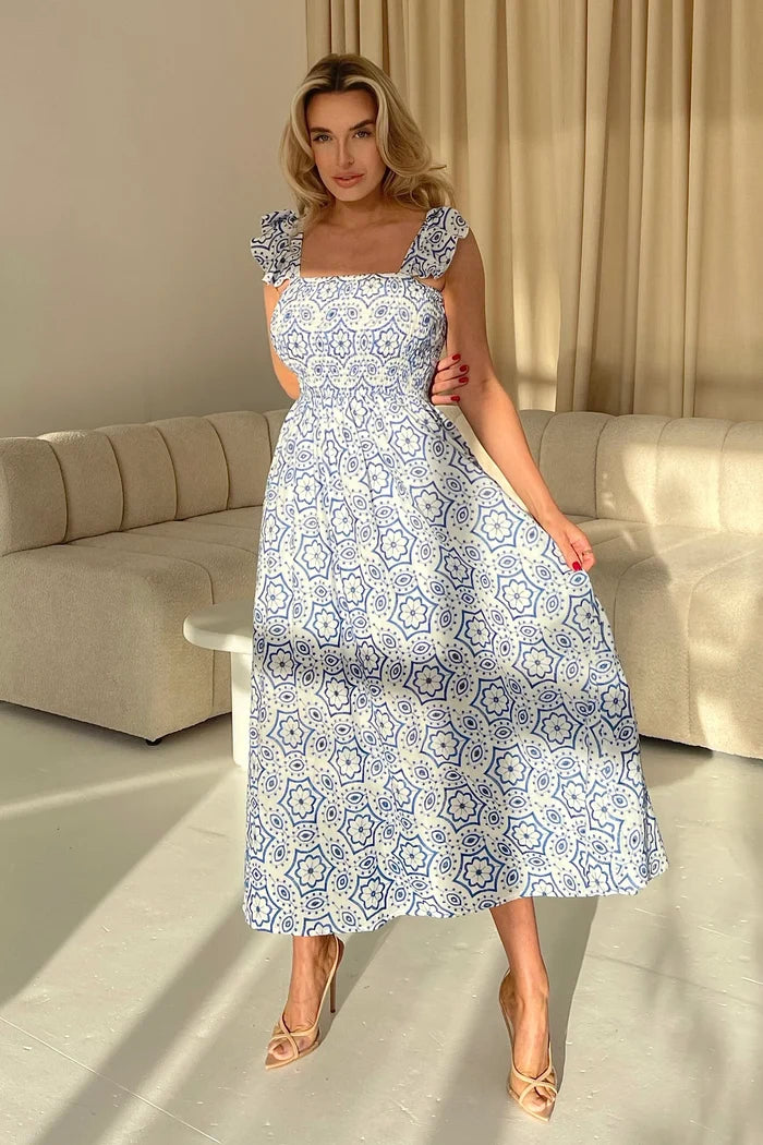 Lara Broderie Anglaise Maxi Dress (Blue)