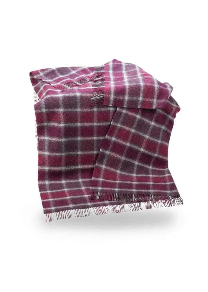 Large Irish Picnic Blanket Berry Red Grey Windowpane