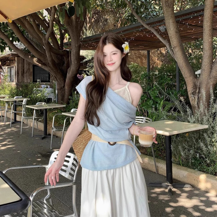 Layered Belted Knit Top - Fashionnsio