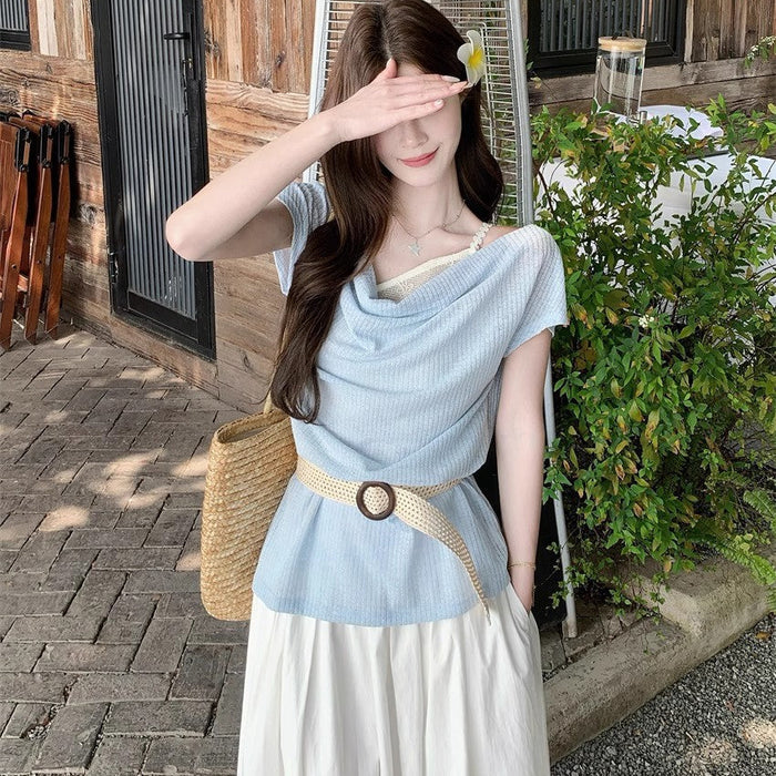 Layered Belted Knit Top - Fashionnsio