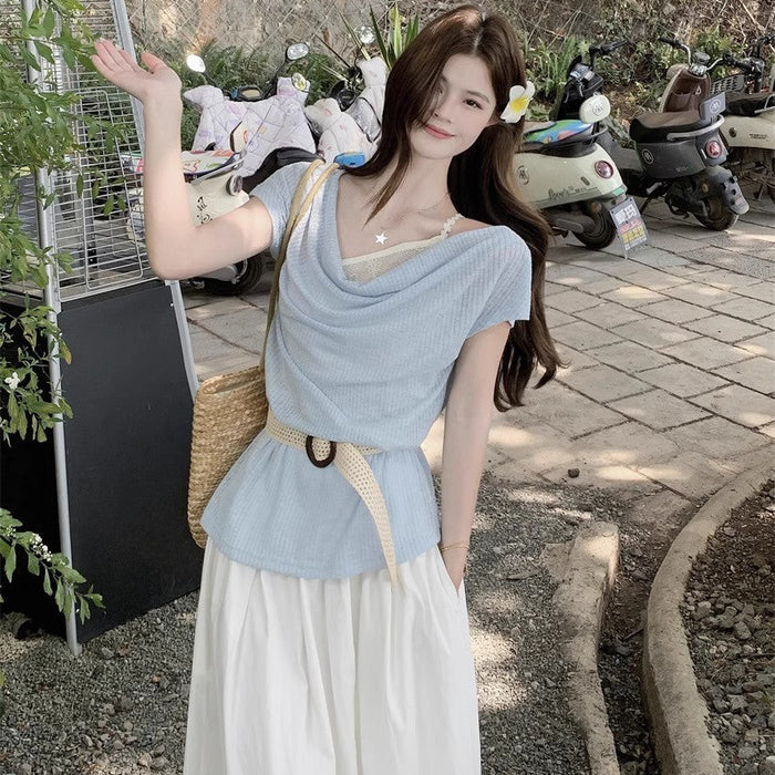 Layered Belted Knit Top - Fashionnsio