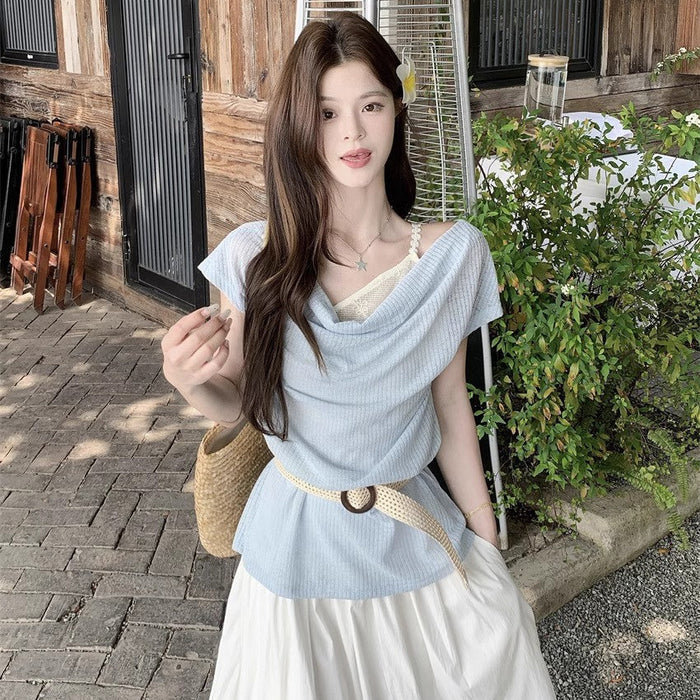 Layered Belted Knit Top - Fashionnsio