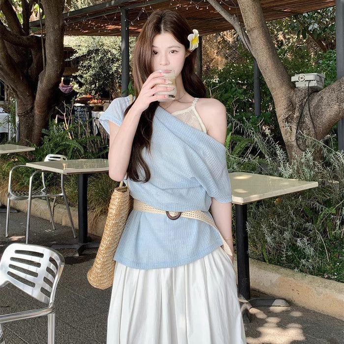 Layered Belted Knit Top - Fashionnsio