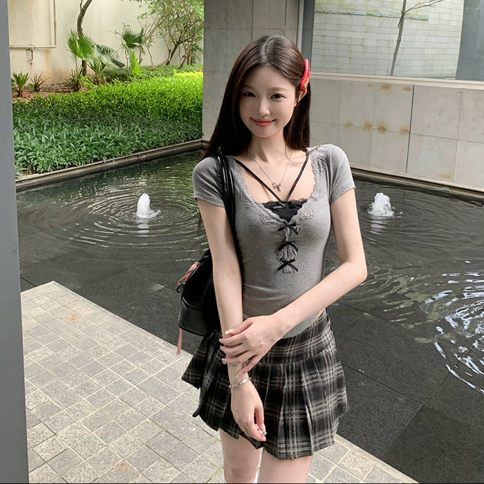 Layered Lace Bow Top - Fashionnsio