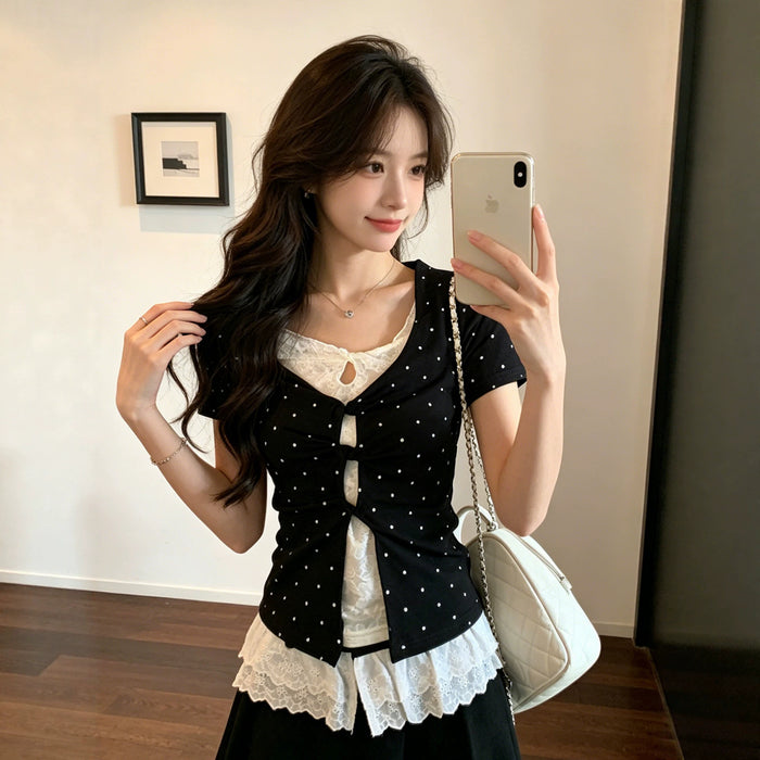 Layered Polka Dot Korean Top - Fashionnsio