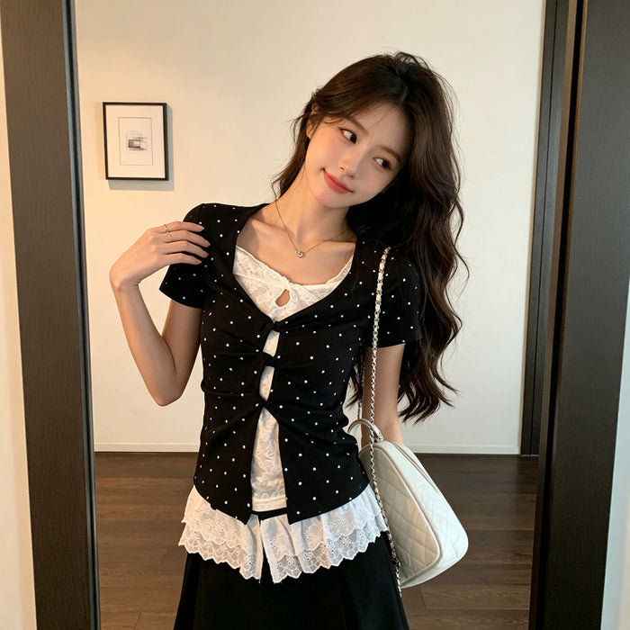 Layered Polka Dot Korean Top - Fashionnsio