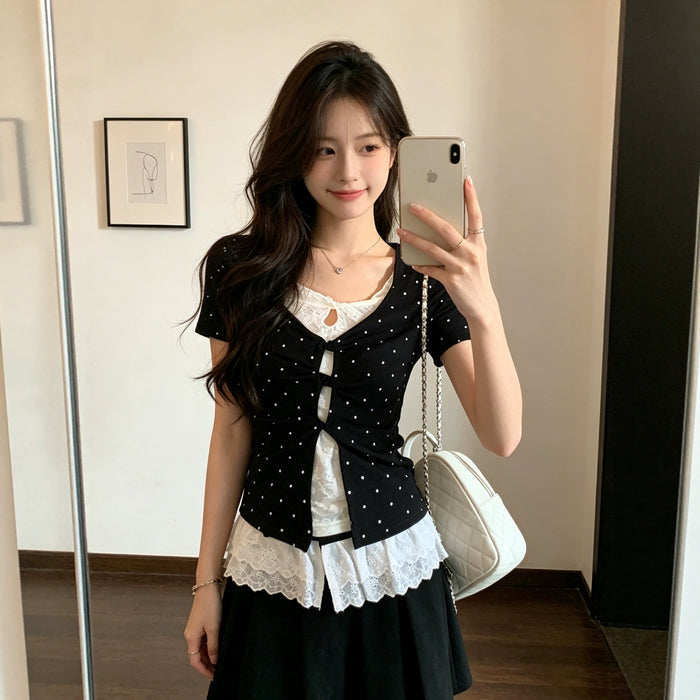 Layered Polka Dot Korean Top - Fashionnsio