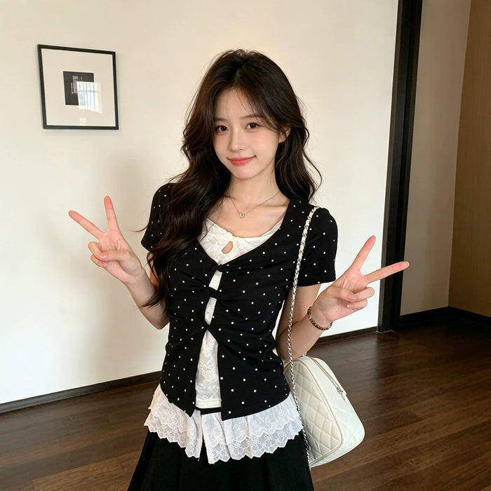 Layered Polka Dot Korean Top - Fashionnsio