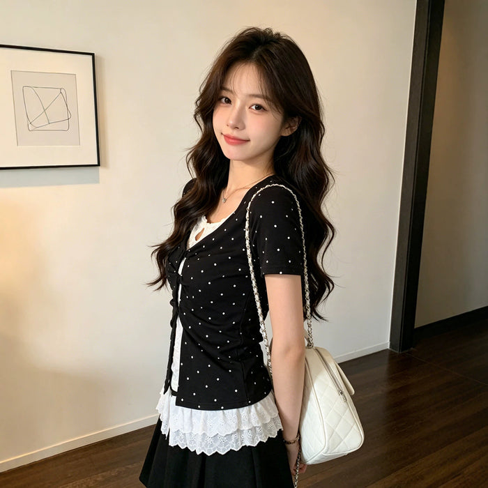 Layered Polka Dot Korean Top - Fashionnsio