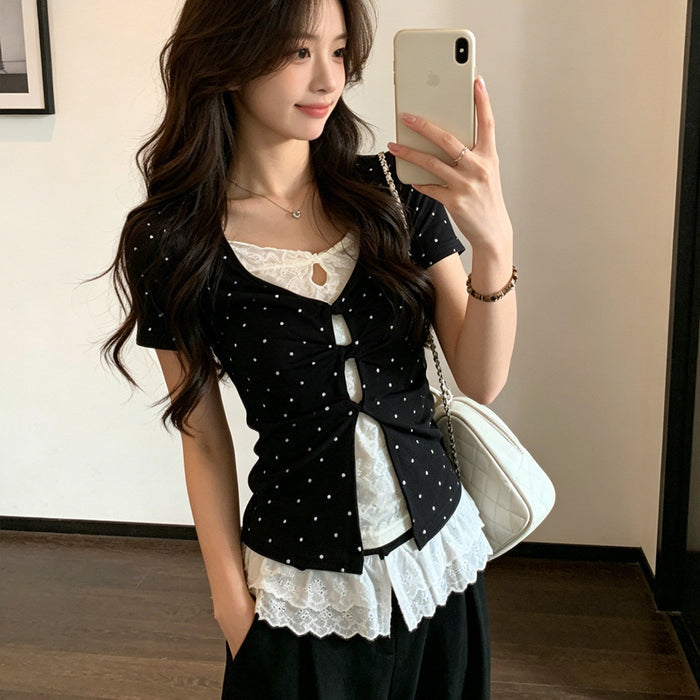 Layered Polka Dot Korean Top - Fashionnsio
