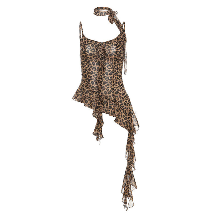 Leopard Fringe Top With Scarf - Fashionnsio