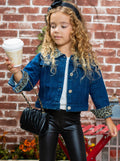 Mia Belle Girls Leopard Lapel Jean Jacket | Kids Denim