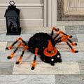 Light Up Spider With Hat Decoration Black Tinsel Orange LED 50cm