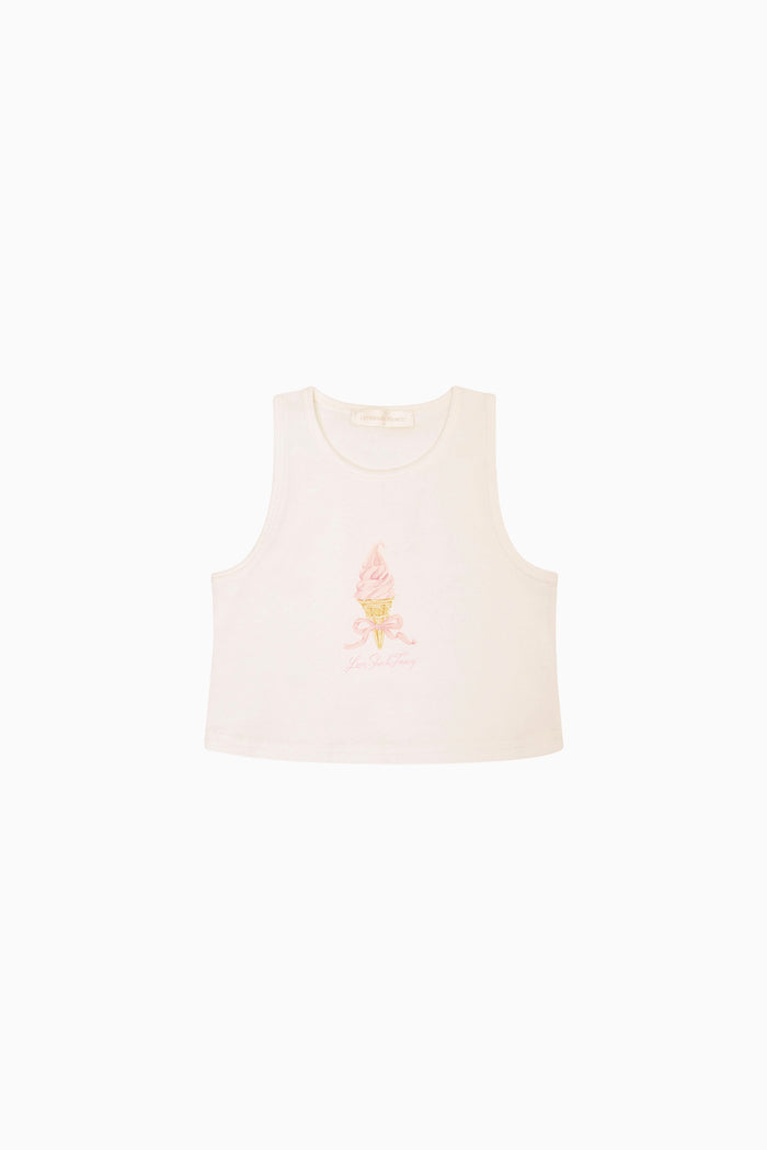 Light pink tank top with a small soft serve ice cream cone graphic on a white background