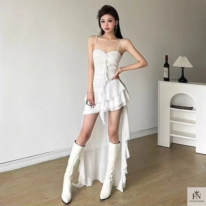 Long Asymmetric Ruffle Dress - Fashionnsio
