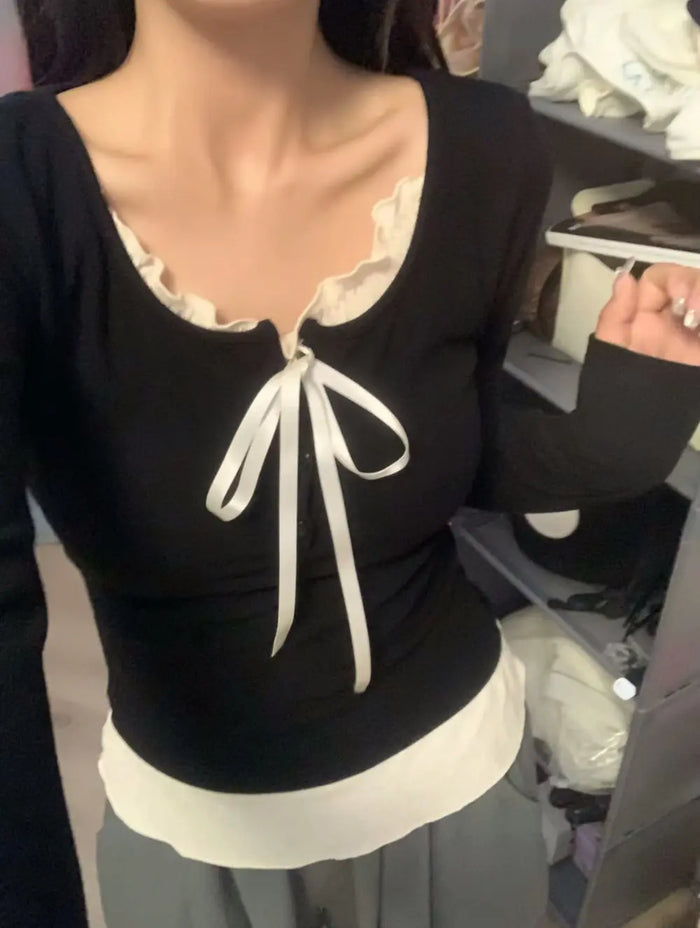 Coquette Frill Lace Bow Top fashionnsio