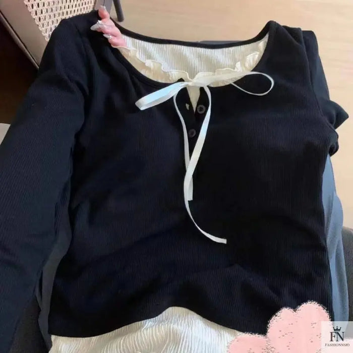 Long sleeve Bow Korean Top fashionnsio