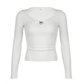 Long Sleeve Bow Lace Ribbed Top fashionnsio
