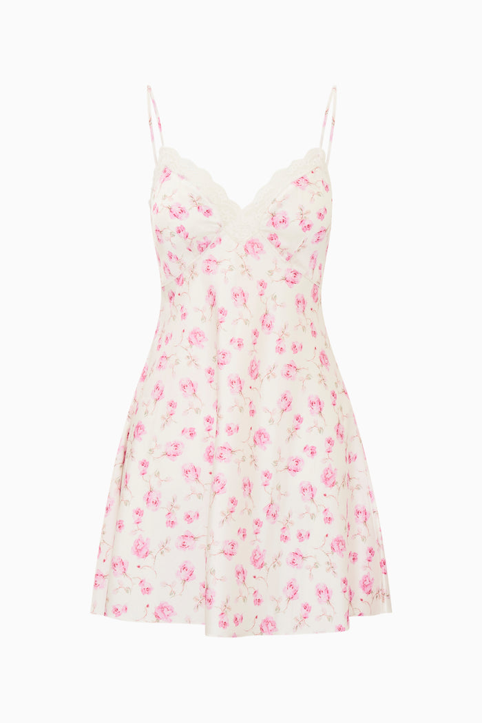 Floral dress with pink flowers on a white background