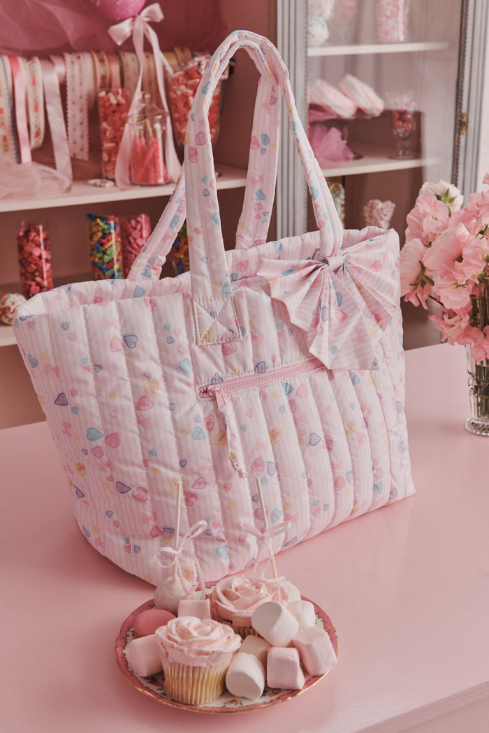 LoveShackFancy x Roller Rabbit Heart Stripe Bow Tote Bag