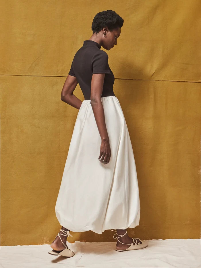 Lucinda Black and White Contrast Bubble-Hem Dress
