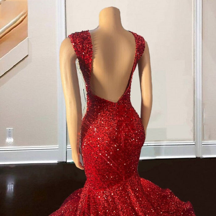 Luxury Red Backless Sparkly Sequin Prom Dresses