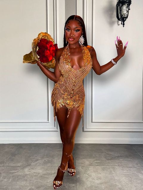 Luxury Sparkly Gold Diamond Rhinestone Birthday Dress