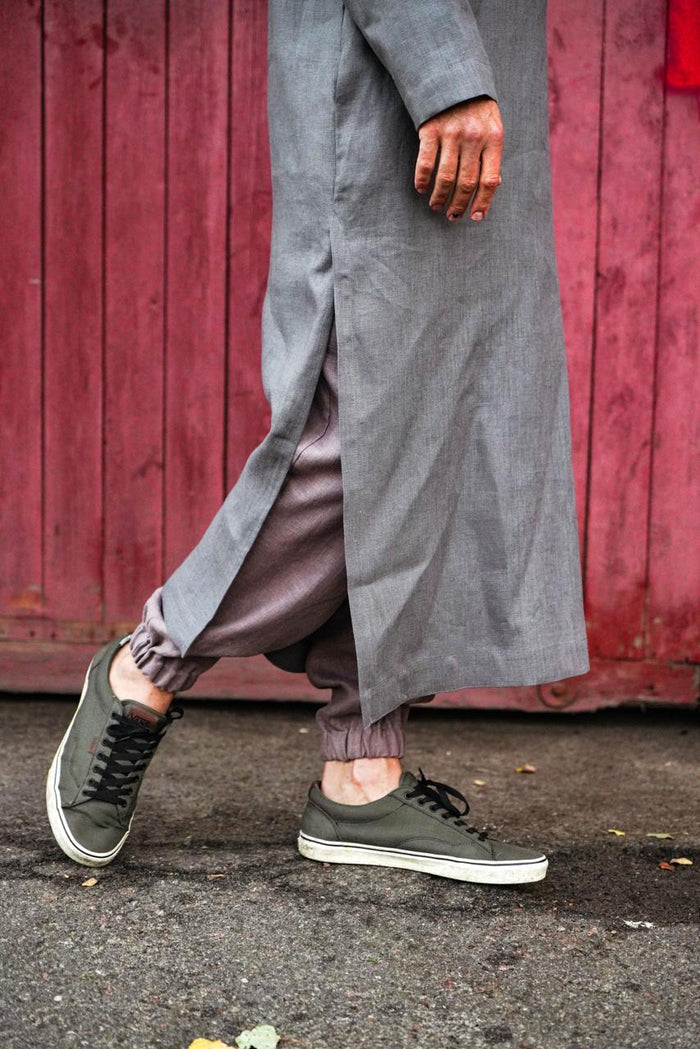 Men’s Long Linen T-Shirt, Kaftan LOTAN in Dark grey