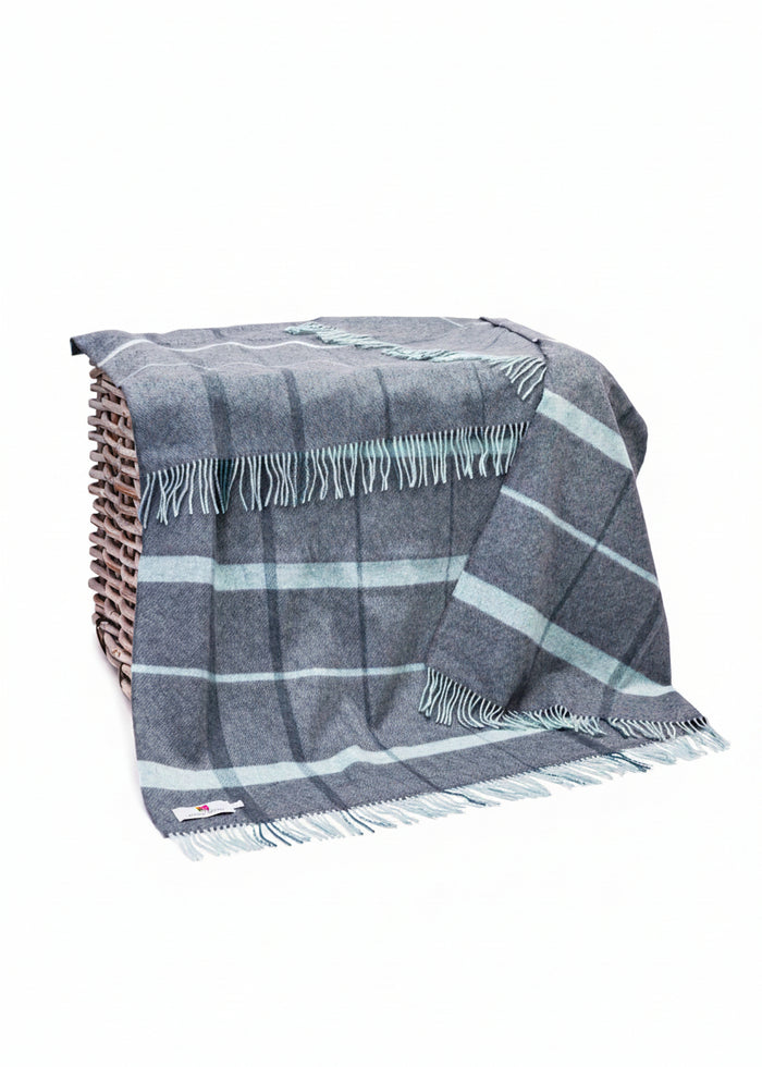 Merino Lambswool Blanket Grey & Duck Egg Check