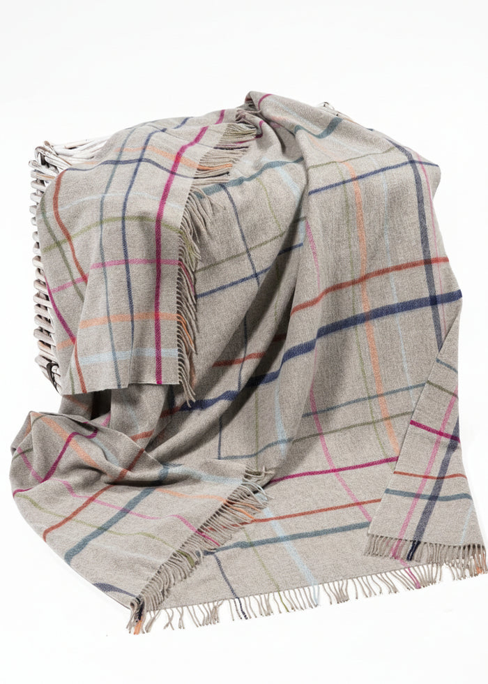 Merino Lambswool Blanket Grey with Multi Colour Window Pane