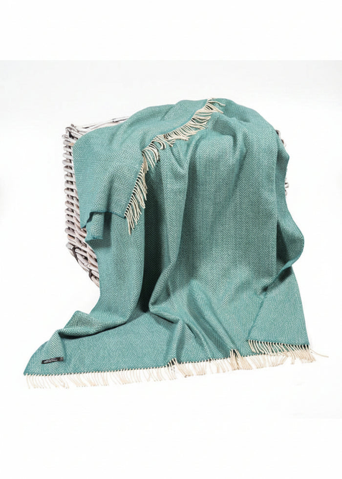 John Hanly Green Aqua Herringbone Cashmere Throw 1417