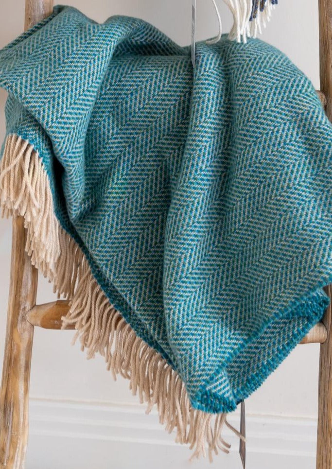 John Hanly Cashmere Merino Throw | Green Aqua