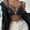 Flower Rhinestone See Through Top fashionnsio