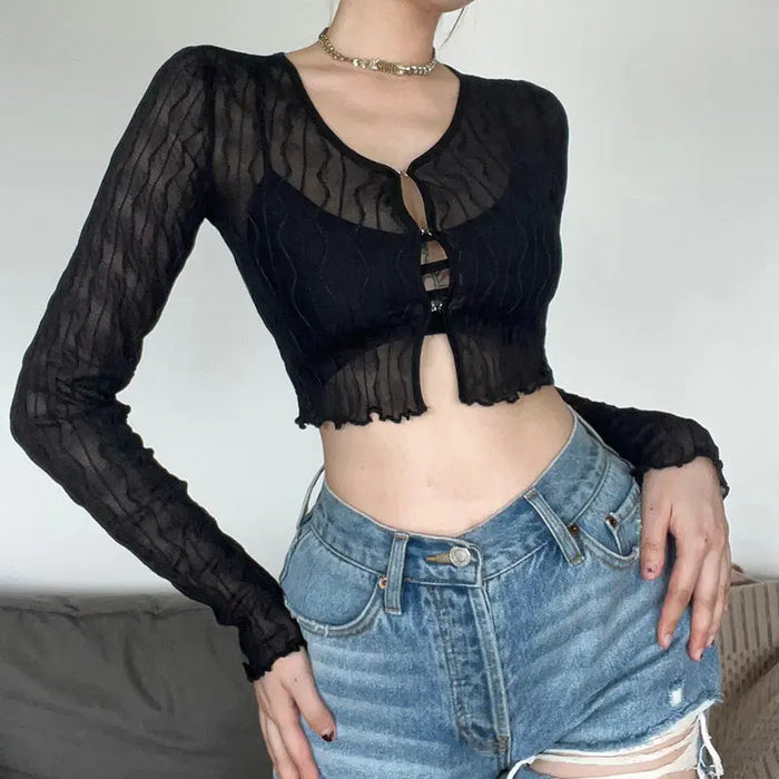 Mesh Long Sleeve Crop Cardigan/Top fashionnsio