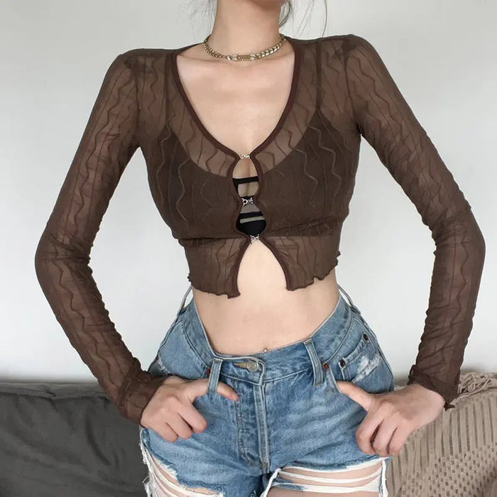 Mesh Long Sleeve Crop Cardigan/Top fashionnsio
