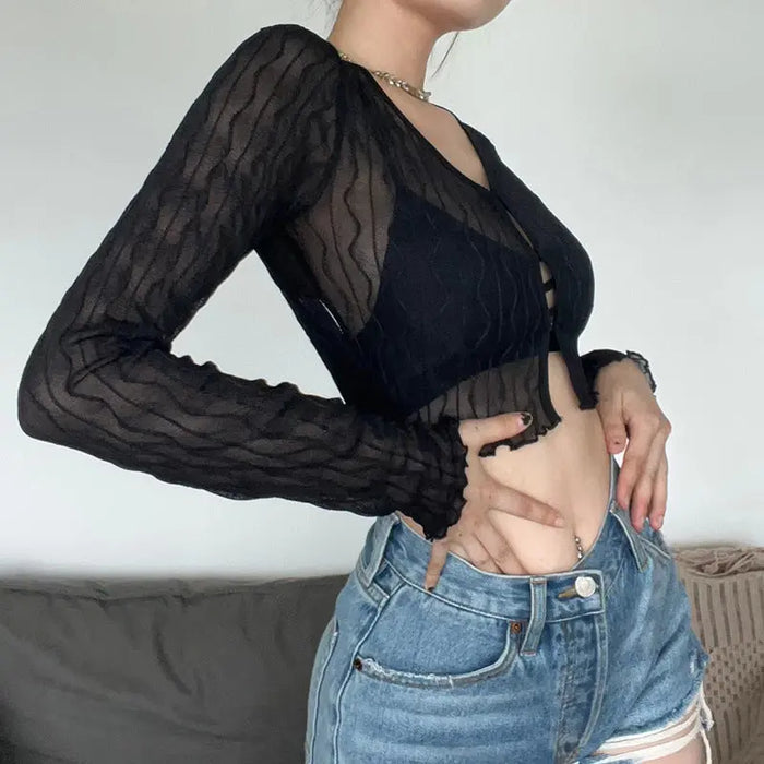 Mesh Long Sleeve Crop Cardigan/Top fashionnsio