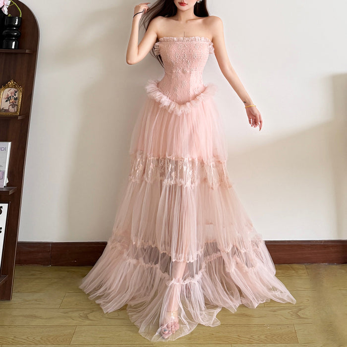Mesh Patchwork Long Gowns fashionnsio