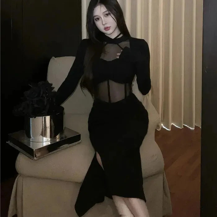 Sexy Black Mesh Dress fashionnsio