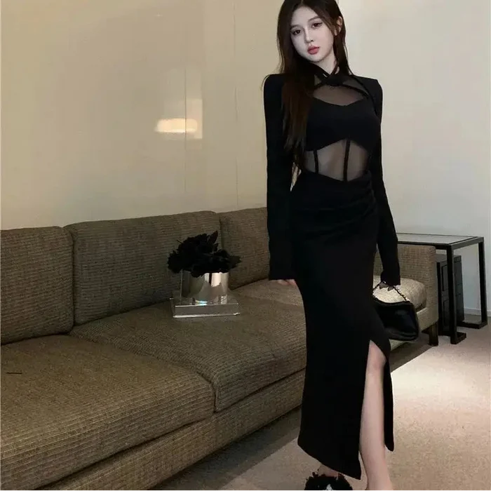 Sexy Black Mesh Dress fashionnsio