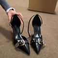 Metal Buckle Pointed Heels - Fashionnsio