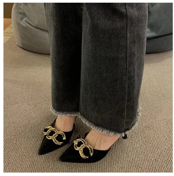French Pointed Metal Decor heel fashionnsio