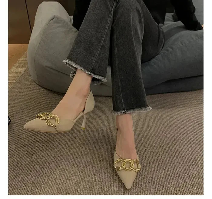 French Pointed Metal Decor heel fashionnsio