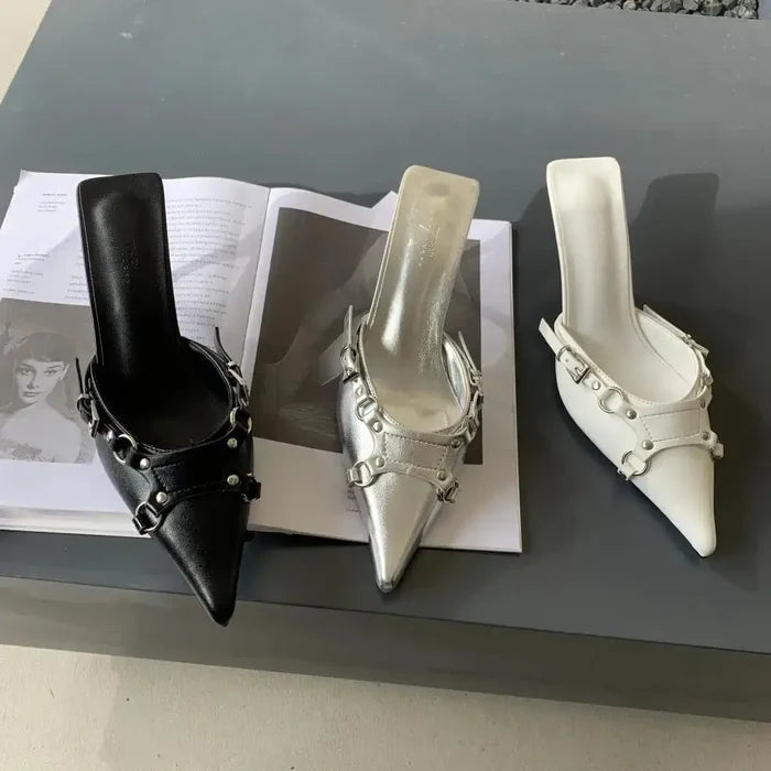 Strap Buckle Pointed Toe Heels fashionnsio