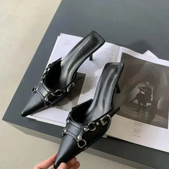 Strap Buckle Pointed Toe Heels fashionnsio