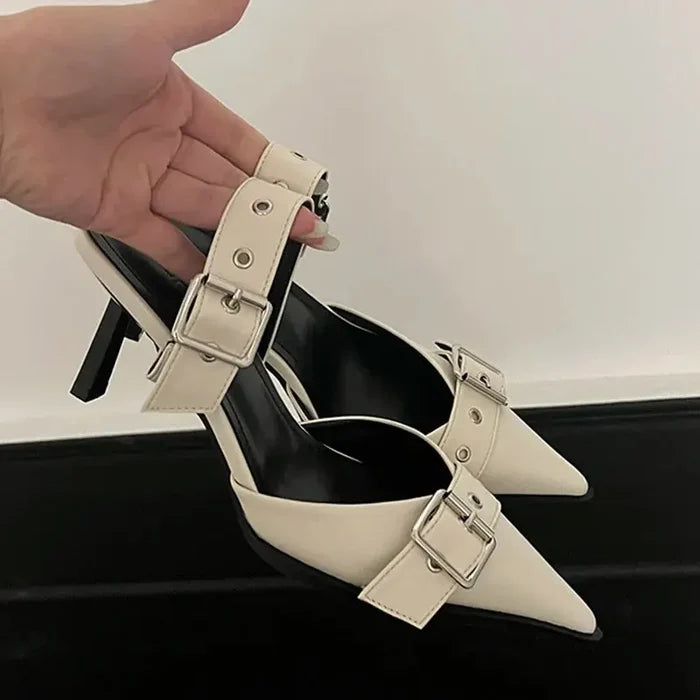 Metal Buckle Mules Heels fashionnsio