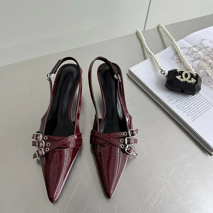 Pointed Buckle Ankle Strap Heels fashionnsio